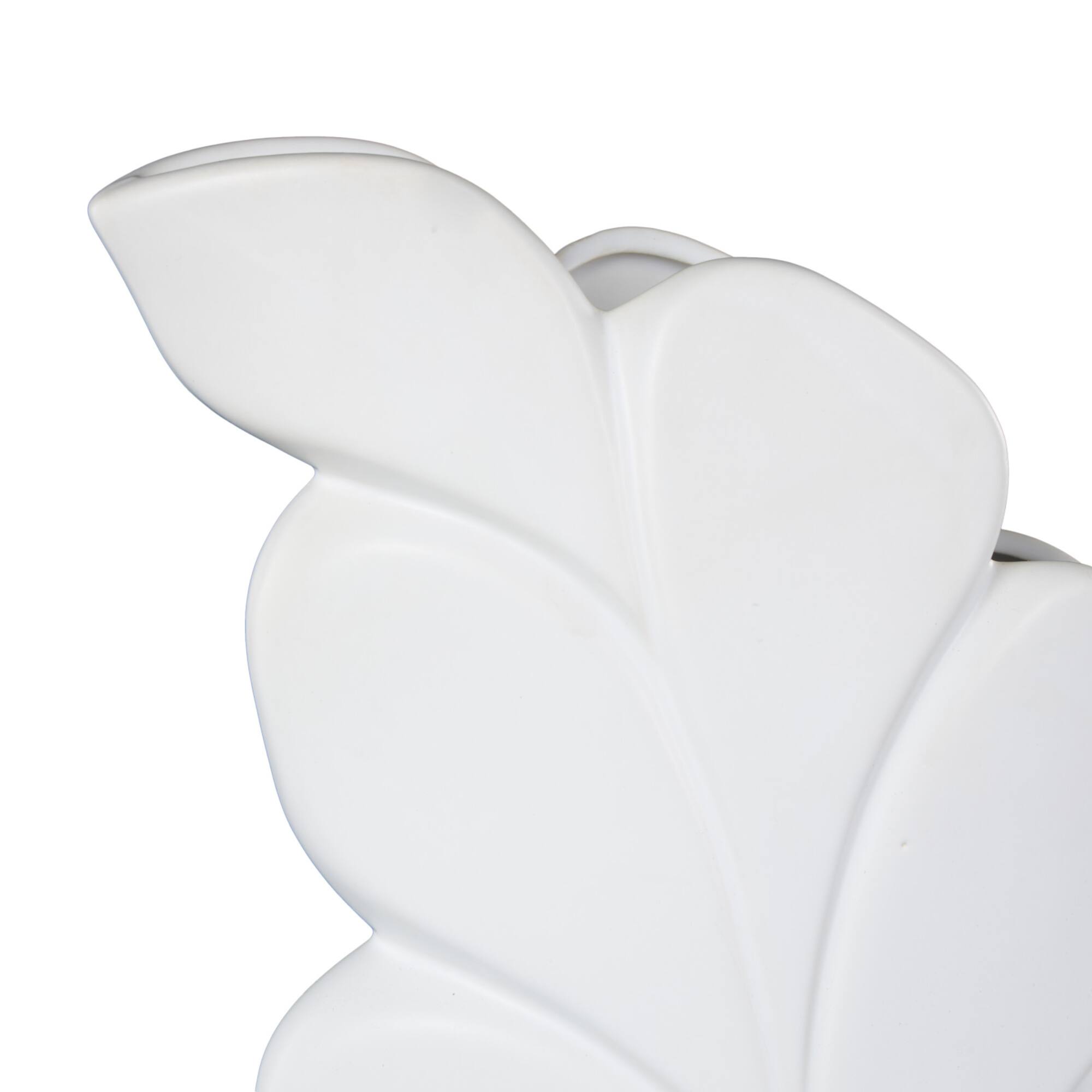15" White Leaf Ceramic Slanted Decorative Vase